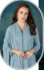 Anaita Sky Blue Heavy Faux Georgette Stitched Suit with Embroidered Sequence Work - Distacart
