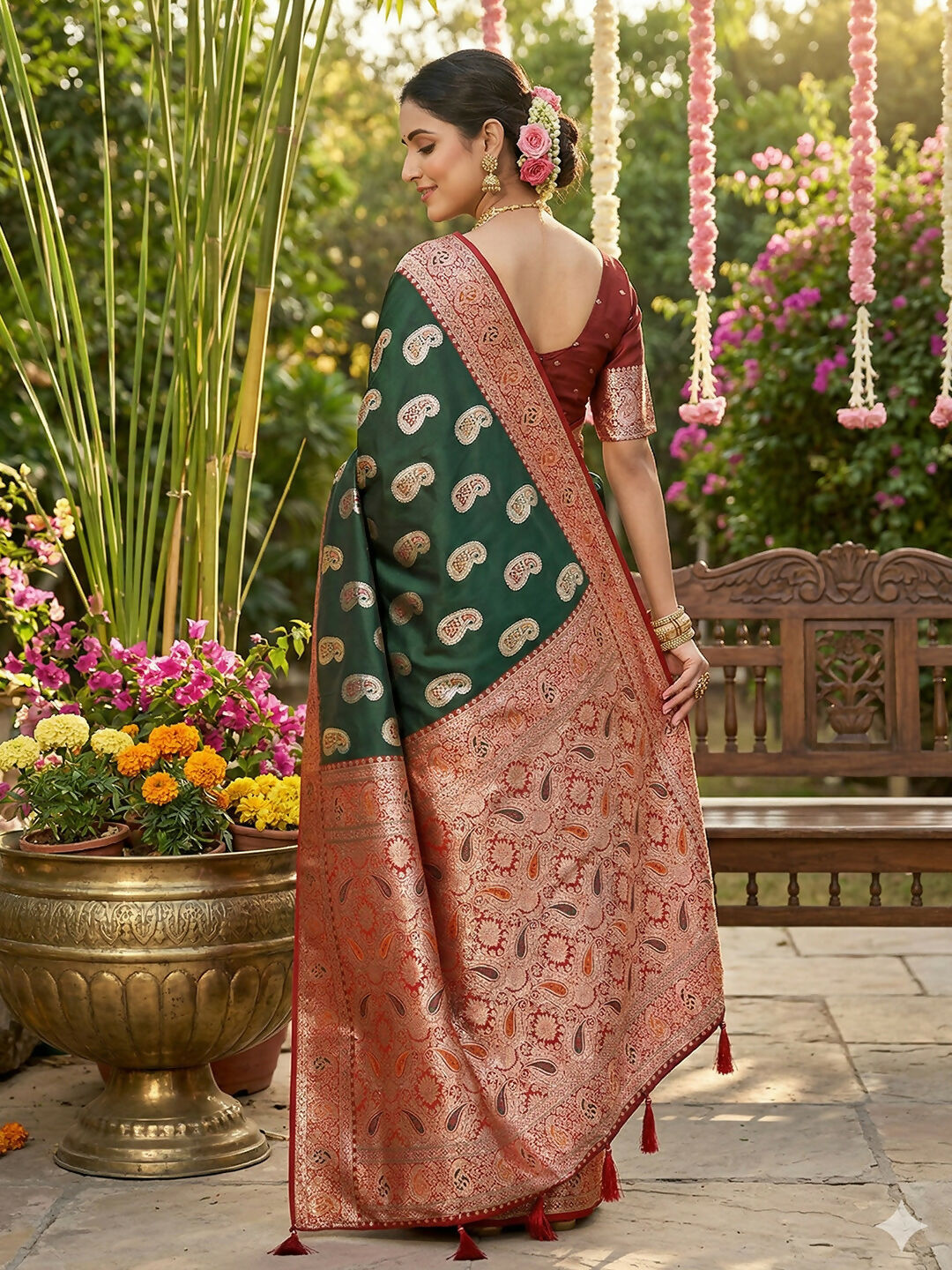 Shree Shyam Fashion Green Silk Blend Saree - Distacart