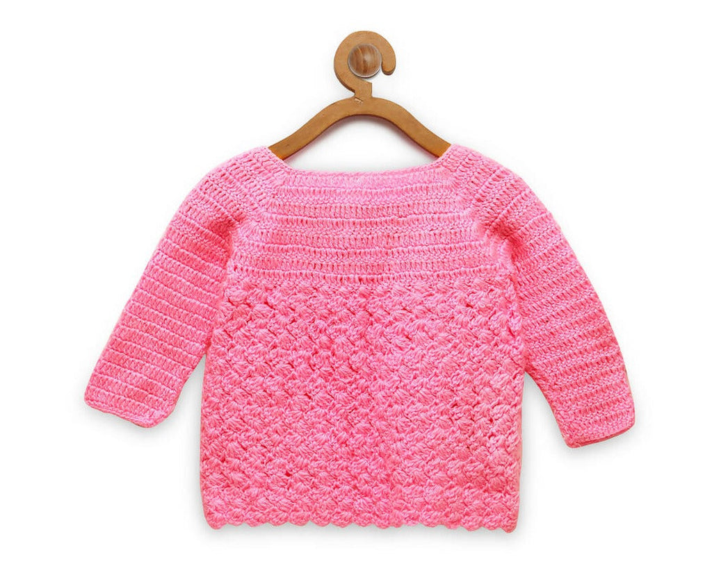 Chutput Kids Pink Coloured Solid Design Pullover Sweater