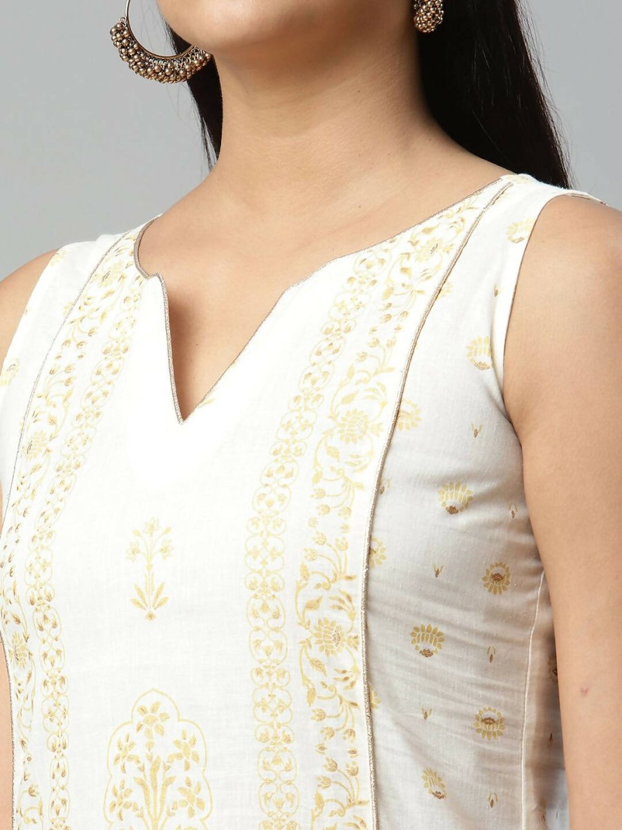 Ahalyaa Womens Off White Pure Cotton Printed Kurta Pant Set - Distacart