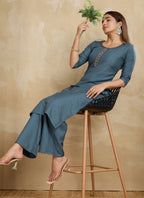 Prazu Fashion Grey Printed Cotton Blend Kurta Pant Set - Distacart