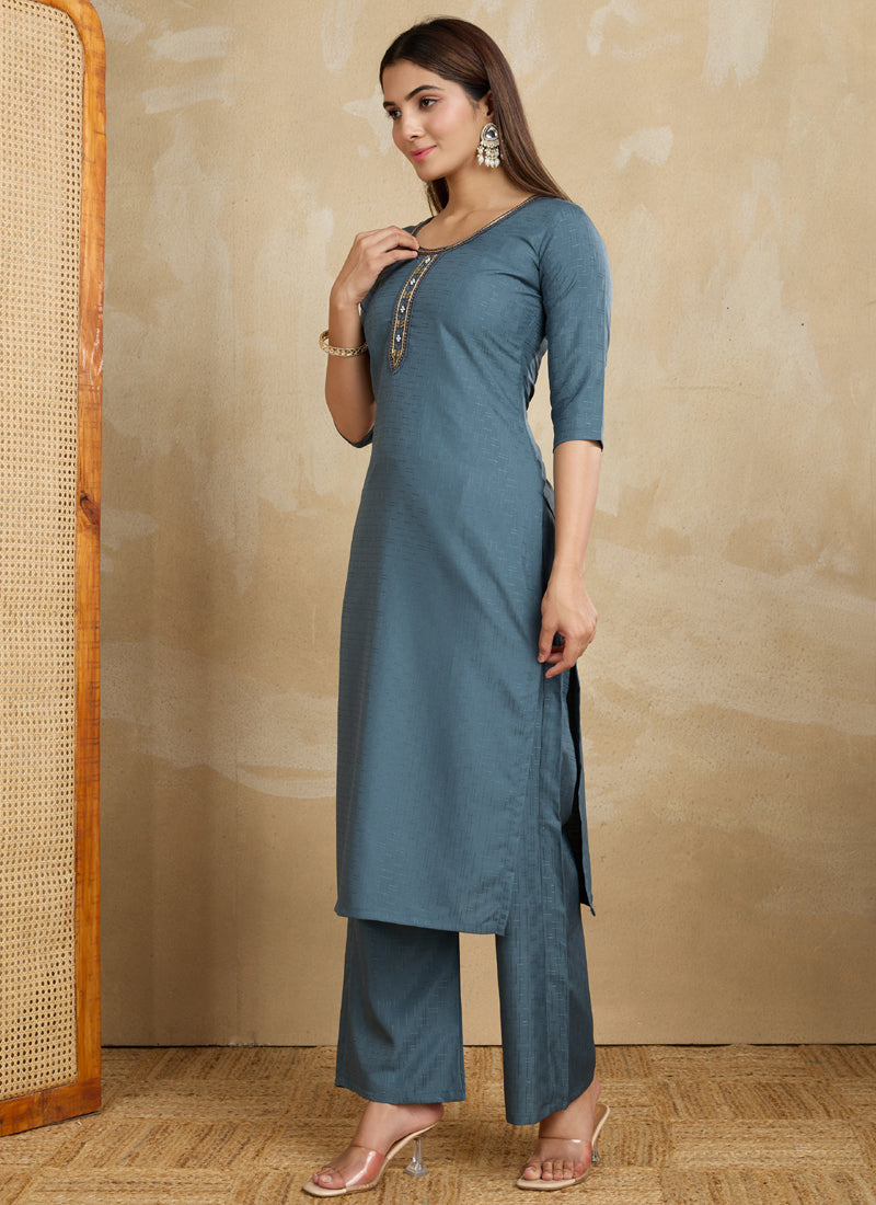 Prazu Fashion Grey Printed Cotton Blend Kurta Pant Set - Distacart