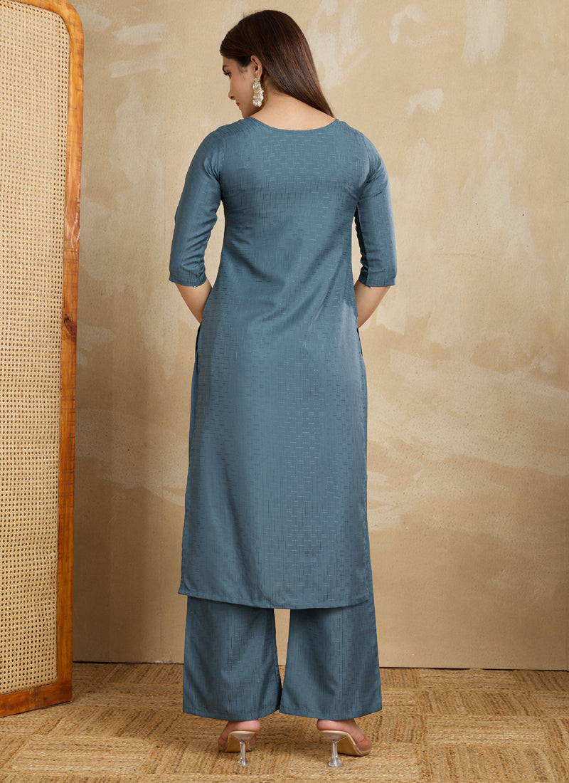 Prazu Fashion Grey Printed Cotton Blend Kurta Pant Set - Distacart