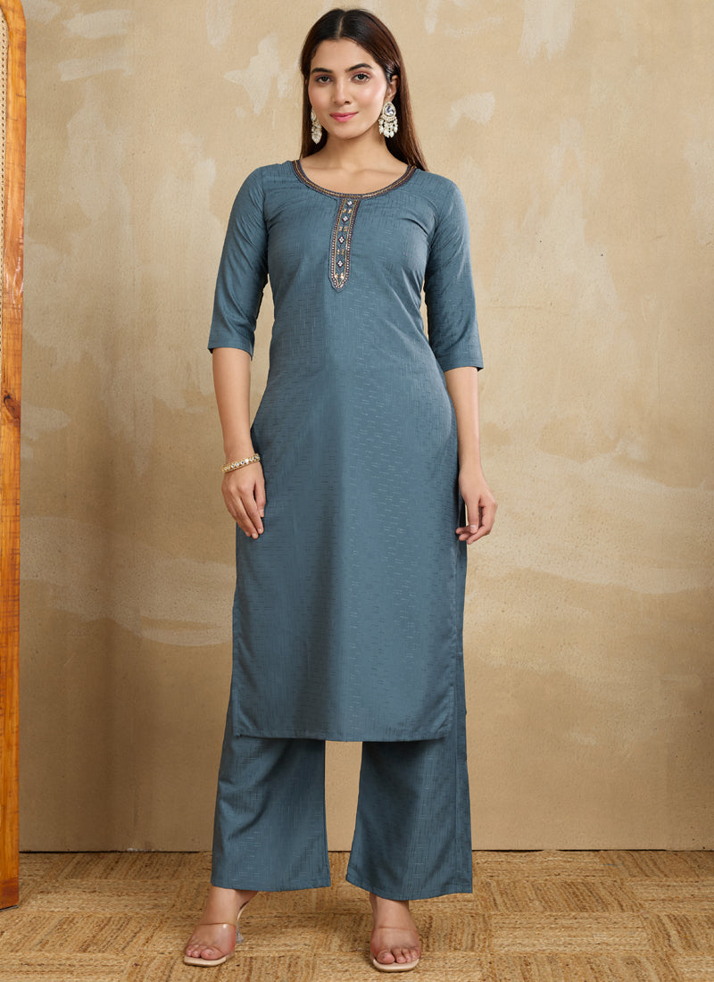 Prazu Fashion Grey Printed Cotton Blend Kurta Pant Set - Distacart