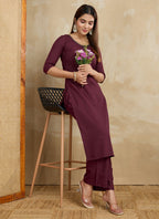 Prazu Fashion Maroon Printed Cotton Blend Kurta Pant Set - Distacart