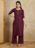 Prazu Fashion Maroon Printed Cotton Blend Kurta Pant Set - Distacart