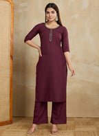 Prazu Fashion Maroon Printed Cotton Blend Kurta Pant Set - Distacart