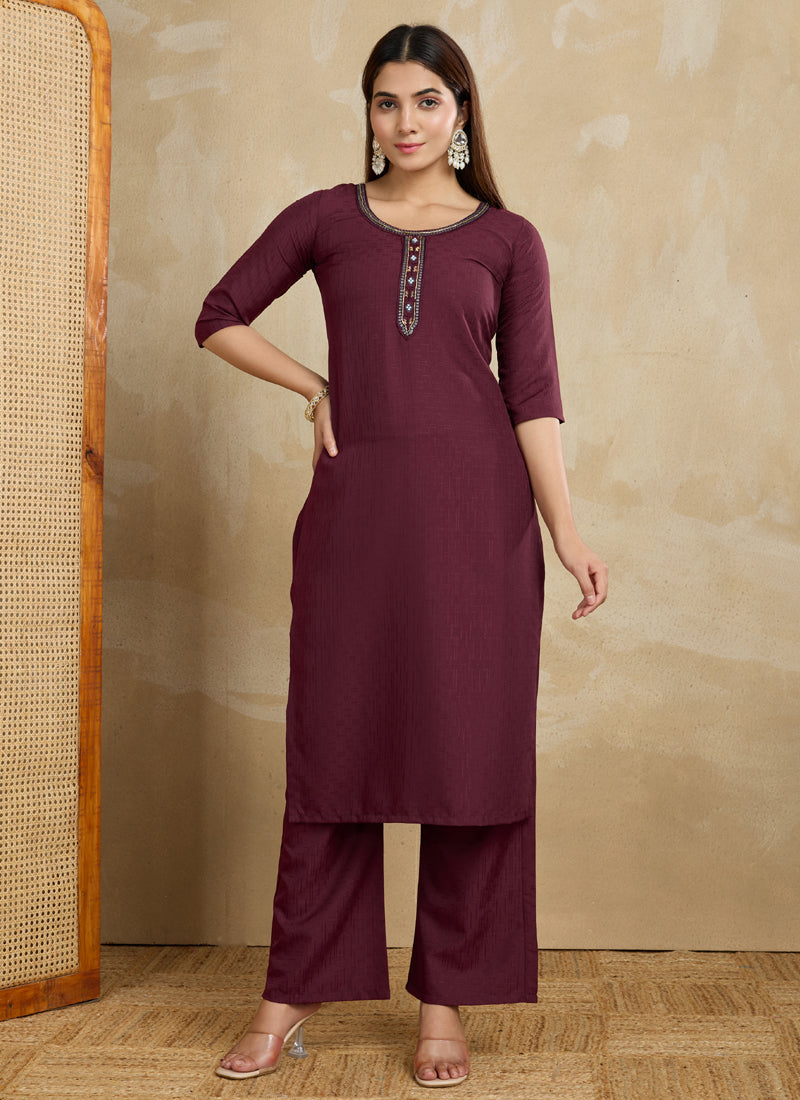 Prazu Fashion Maroon Printed Cotton Blend Kurta Pant Set - Distacart
