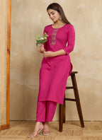 Prazu Fashion Pink Printed Cotton Blend Kurta Pant Set - Distacart