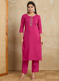 Prazu Fashion Pink Printed Cotton Blend Kurta Pant Set - Distacart
