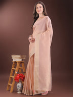 Shree Shyam Fashion Elegant Peach Organza Saree with Zari Border | Lightweight Transparent Saree with Blouse Piece for Festive & Daily Wear