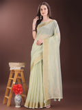 Shree Shyam Fashion Elegant Light Green Organza Saree with Zari Border | Lightweight Transparent Saree with Blouse Piece for Festive & Daily Wear