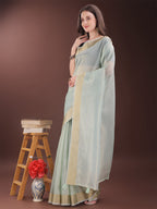 Shree Shyam Fashion Elegant Sky Blue Organza Saree with Zari Border | Lightweight Transparent Saree with Blouse Piece for Festive & Daily Wear