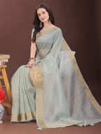 Shree Shyam Fashion Elegant Sky Blue Organza Saree with Zari Border | Lightweight Transparent Saree with Blouse Piece for Festive & Daily Wear
