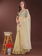 Shree Shyam Fashion Elegant Light Yellow Organza Saree with Zari Border | Lightweight Transparent Saree with Blouse Piece for Festive & Daily Wear