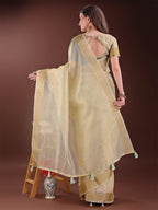 Shree Shyam Fashion Elegant Light Yellow Organza Saree with Zari Border | Lightweight Transparent Saree with Blouse Piece for Festive & Daily Wear