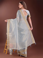 Shree Shyam Fashion Elegant Grey Organza Saree with Zari Border | Lightweight Transparent Saree with Blouse Piece for Festive & Daily Wear