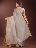 Shree Shyam Fashion Elegant Brown Organza Saree with Zari Border | Lightweight Transparent Saree with Blouse Piece for Festive & Daily Wear