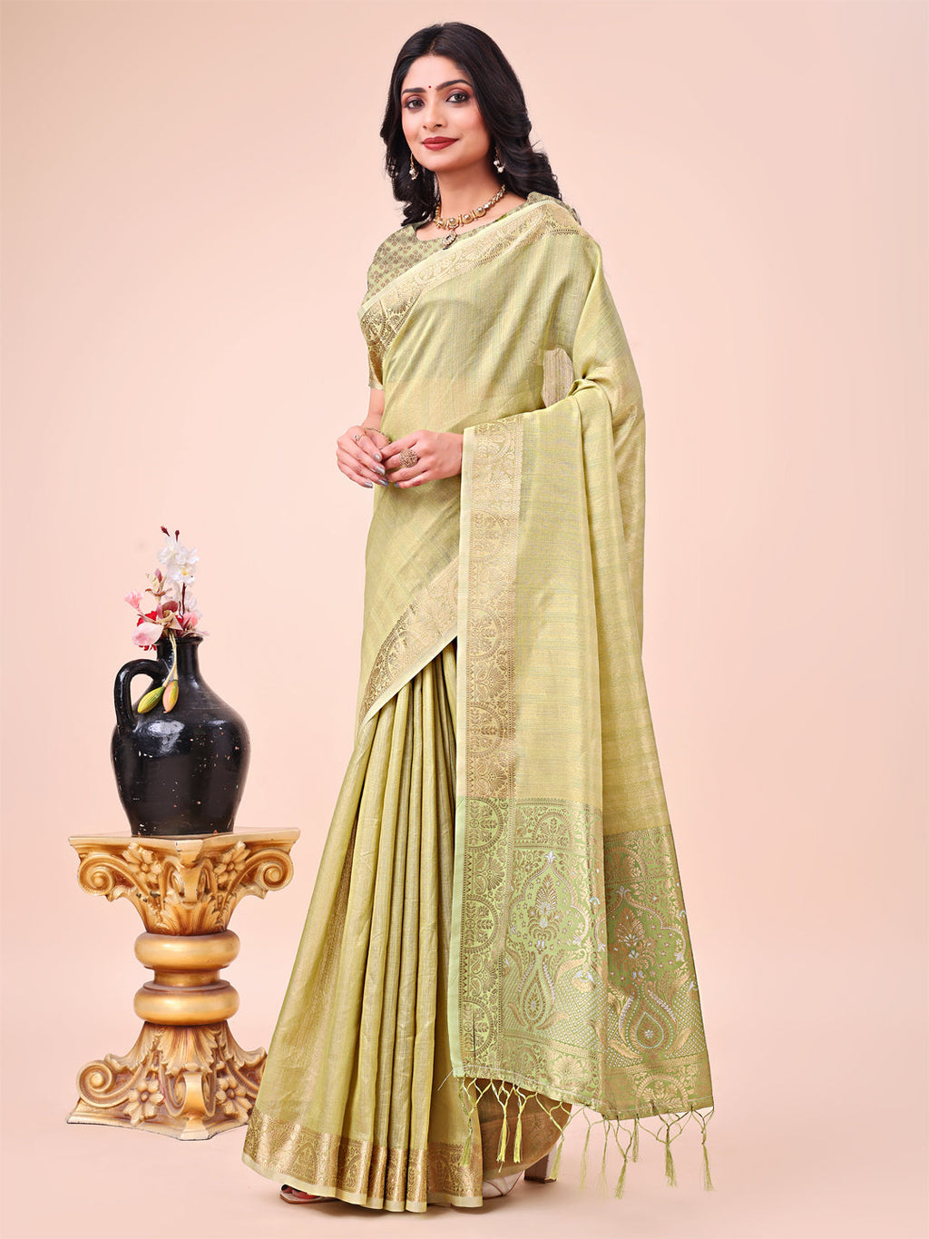 Shree Shyam Fashion Light Green Organza Saree - Ethereal Sophistication in Every Fold