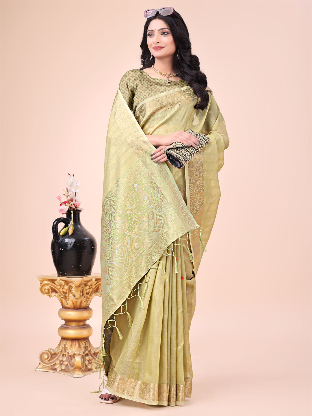 Shree Shyam Fashion Light Green Organza Saree - Ethereal Sophistication in Every Fold