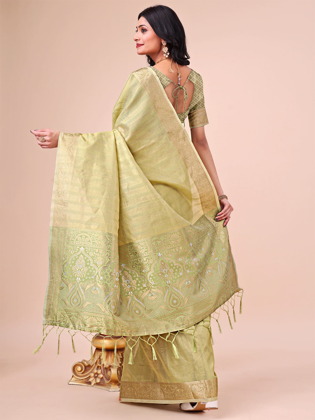 Shree Shyam Fashion Light Green Organza Saree - Ethereal Sophistication in Every Fold