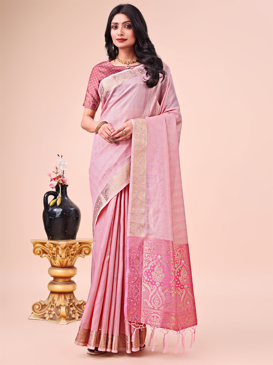 Shree Shyam Fashion Pink Organza Saree - Ethereal Sophistication in Every Fold