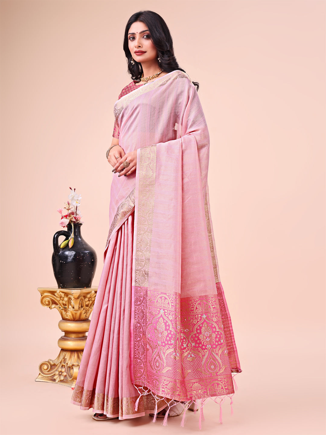 Shree Shyam Fashion Pink Organza Saree - Ethereal Sophistication in Every Fold