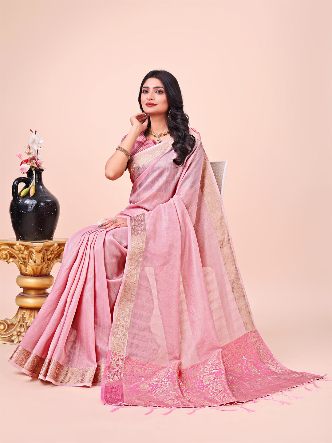 Shree Shyam Fashion Pink Organza Saree - Ethereal Sophistication in Every Fold