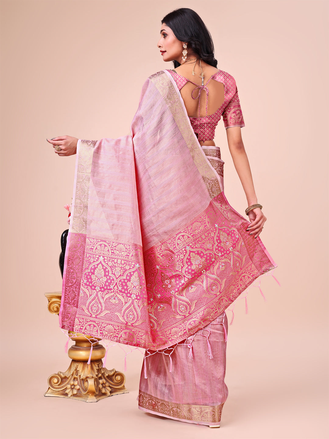 Shree Shyam Fashion Pink Organza Saree - Ethereal Sophistication in Every Fold