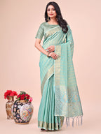 Shree Shyam Fashion Teal Organza Saree - Ethereal Sophistication in Every Fold