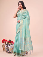 Shree Shyam Fashion Teal Organza Saree - Ethereal Sophistication in Every Fold