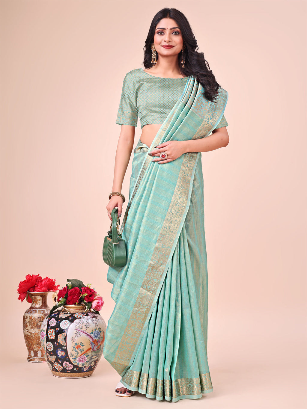 Shree Shyam Fashion Teal Organza Saree - Ethereal Sophistication in Every Fold