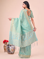 Shree Shyam Fashion Teal Organza Saree - Ethereal Sophistication in Every Fold