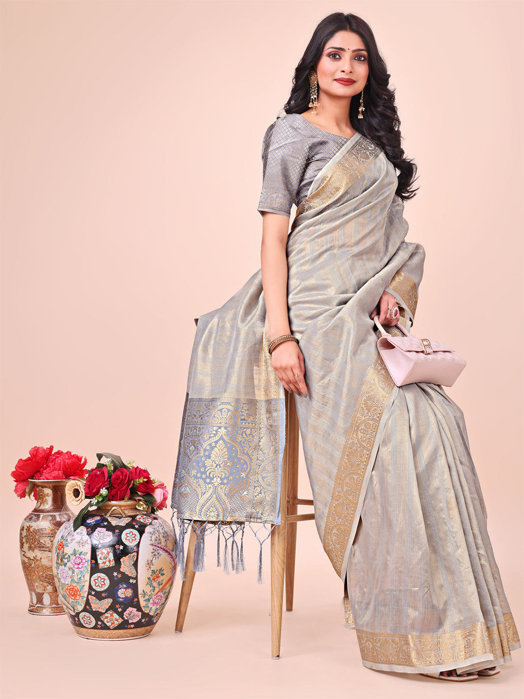 Shree Shyam Fashion Light Grey Organza Saree - Ethereal Sophistication in Every Fold