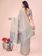 Shree Shyam Fashion Light Grey Organza Saree - Ethereal Sophistication in Every Fold