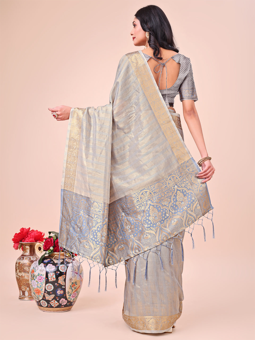 Shree Shyam Fashion Light Grey Organza Saree - Ethereal Sophistication in Every Fold