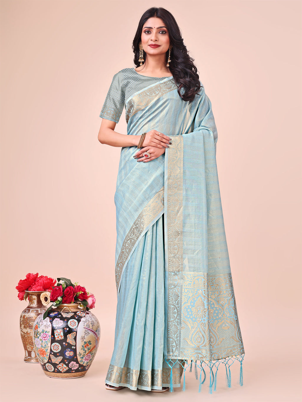 Shree Shyam Fashion Light Blue Organza Saree - Ethereal Sophistication in Every Fold