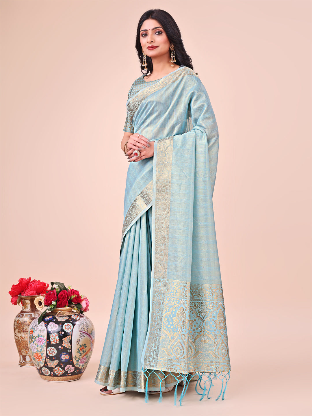 Shree Shyam Fashion Light Blue Organza Saree - Ethereal Sophistication in Every Fold