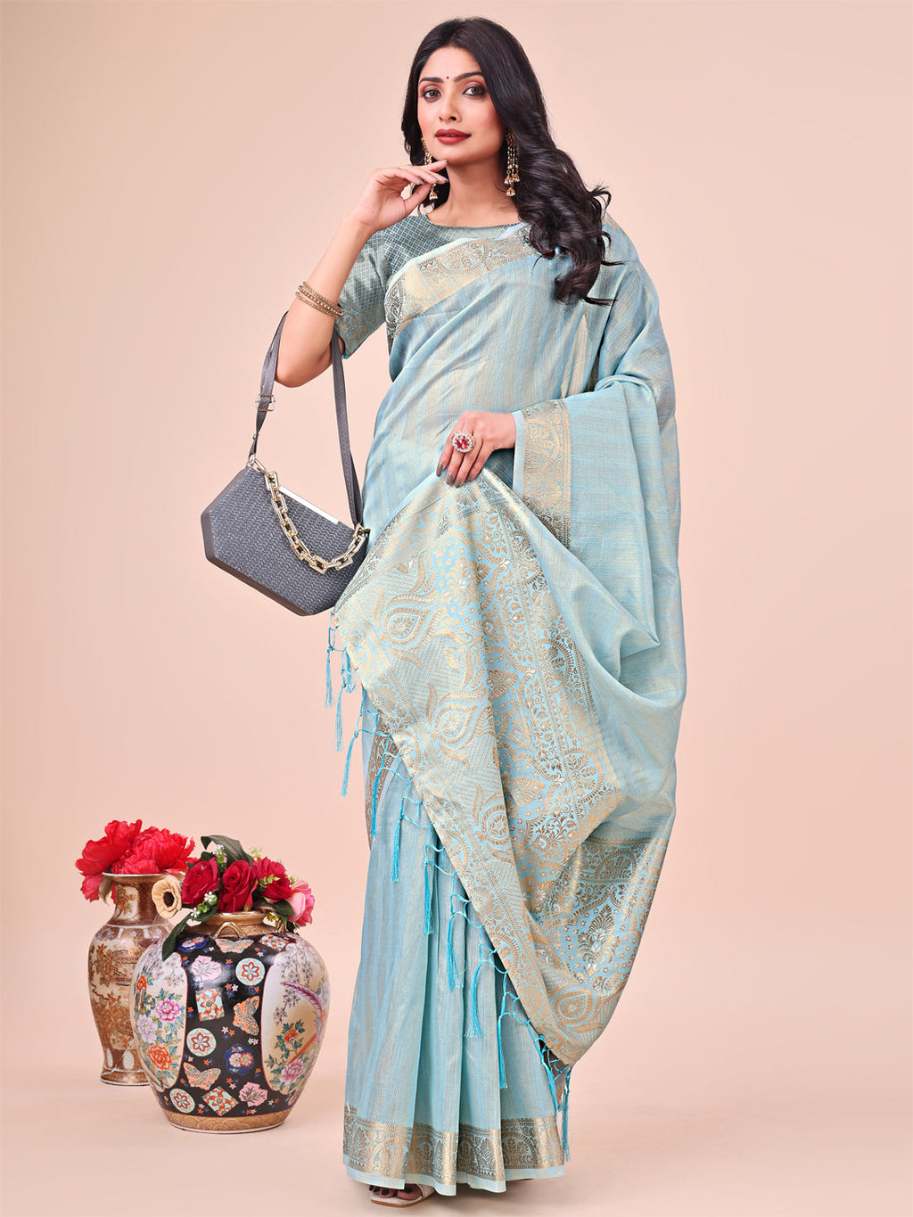 Shree Shyam Fashion Light Blue Organza Saree - Ethereal Sophistication in Every Fold
