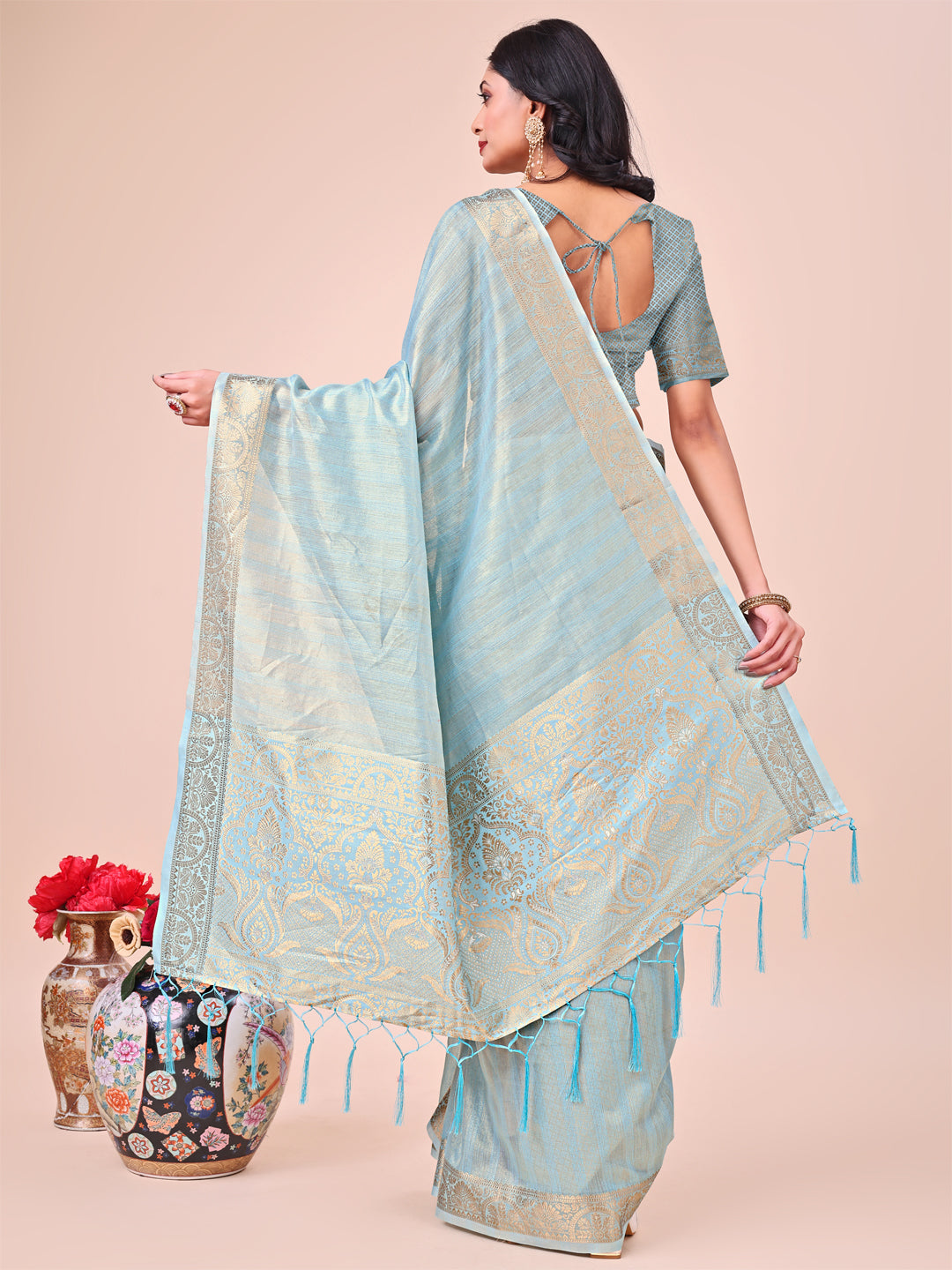 Shree Shyam Fashion Light Blue Organza Saree - Ethereal Sophistication in Every Fold