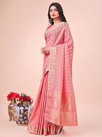 Shree Shyam Fashion Light Peach Organza Saree - Ethereal Sophistication in Every Fold