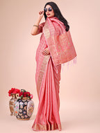 Shree Shyam Fashion Light Peach Organza Saree - Ethereal Sophistication in Every Fold
