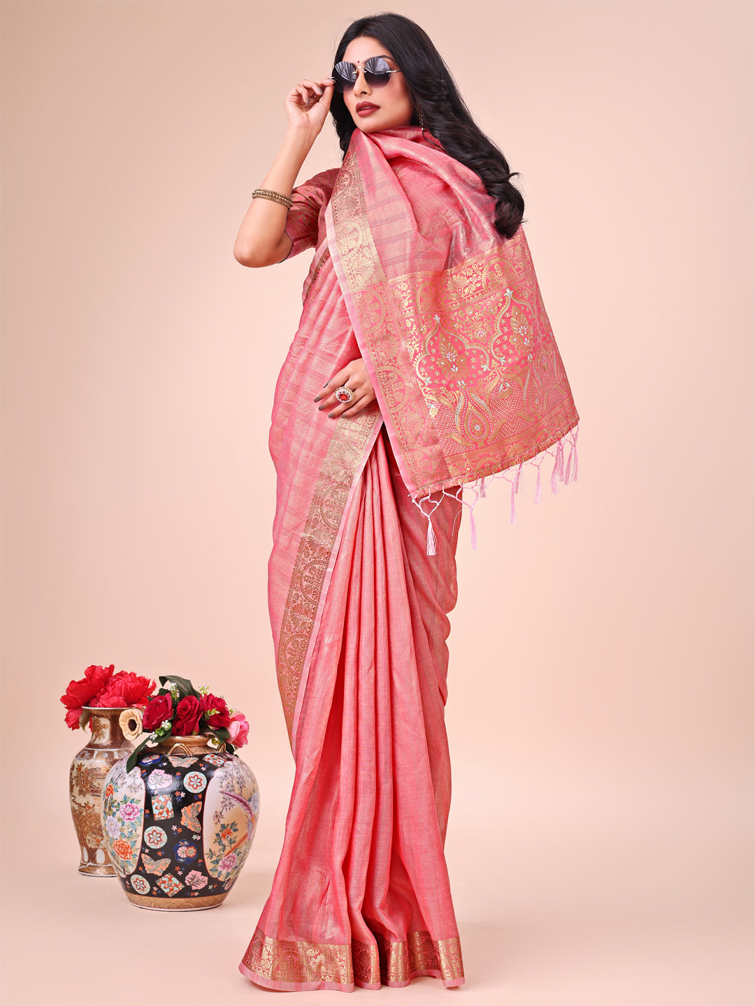Shree Shyam Fashion Light Peach Organza Saree - Ethereal Sophistication in Every Fold