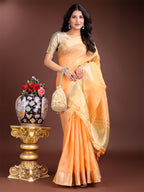 Shree Shyam Fashion Orange Cotton Woven Zari Work Traditional Tassel Saree