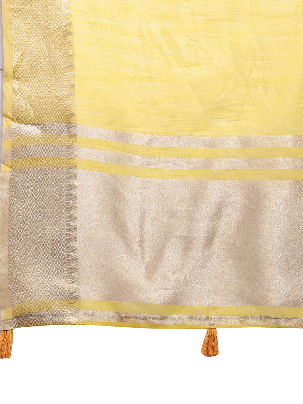 Shree Shyam Fashion Yellow Cotton Woven Zari Work Traditional Tassel Saree