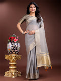 Shree Shyam Fashion Grey Cotton Woven Zari Work Traditional Tassel Saree
