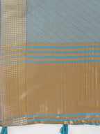 Shree Shyam Fashion Graceful Sea Green Organza Saree with Rich Golden Zari Border | Elegant Party Wear Saree with Blouse Piece