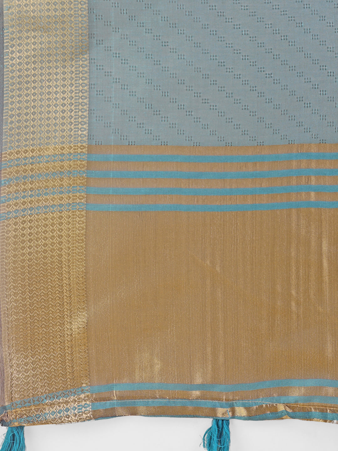 Shree Shyam Fashion Graceful Sea Green Organza Saree with Rich Golden Zari Border | Elegant Party Wear Saree with Blouse Piece