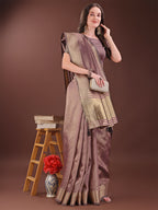 Shree Shyam Fashion Graceful Magenta Organza Saree with Rich Golden Zari Border | Elegant Party Wear Saree with Blouse Piece