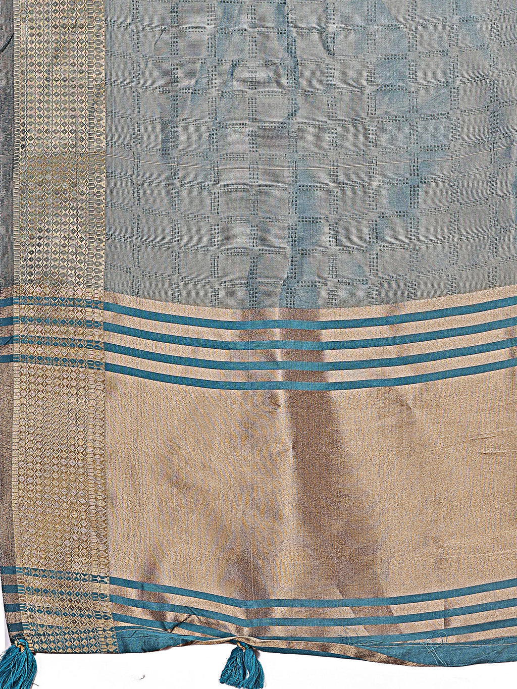 Shree Shyam Fashion Teal Blue Organza Saree with Golden Zari Border | Elegant Soft Lightweight Party Wear Saree with Blouse